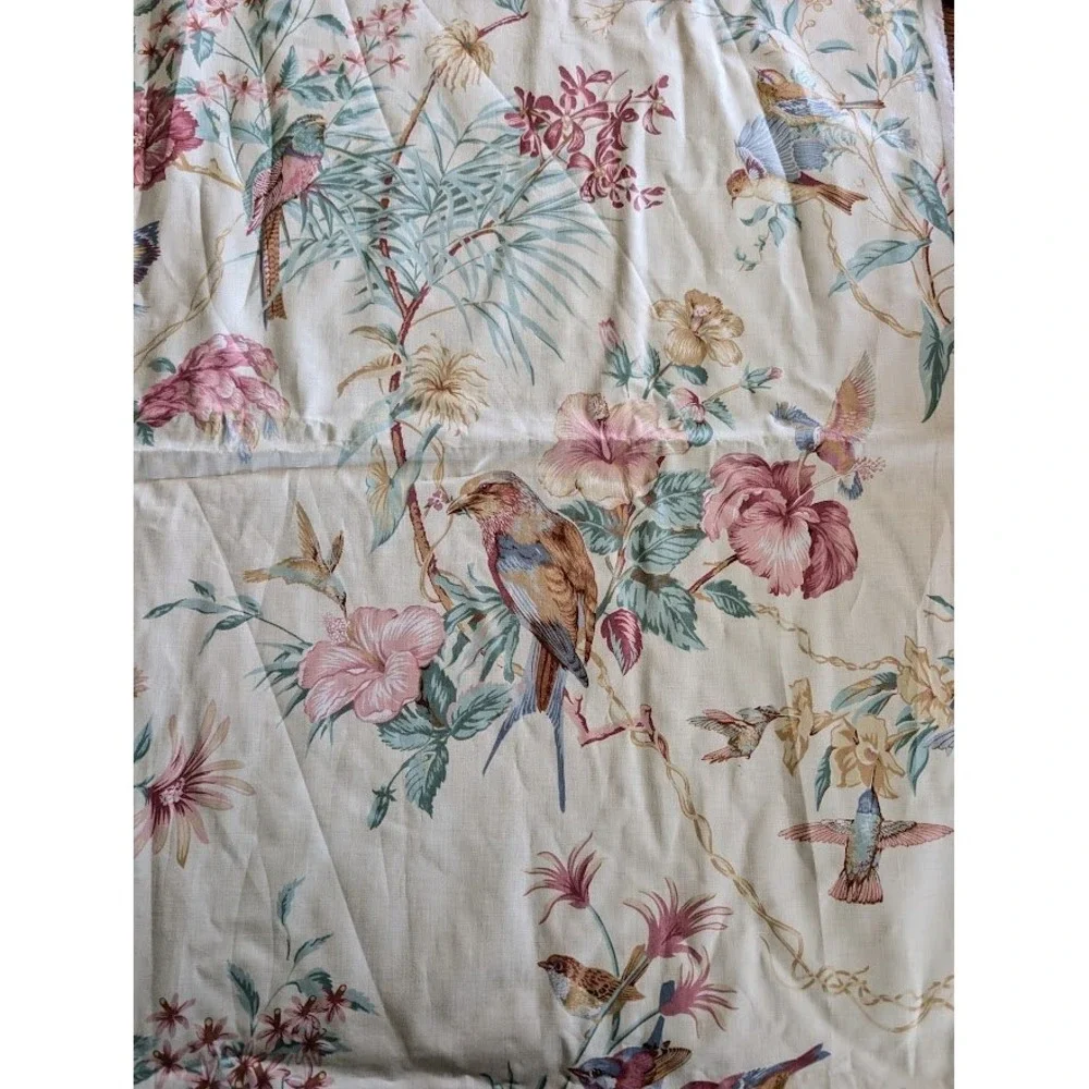 Jean B 5th Avenue Floral Bird Fabric 2 Yard 79x54 Polished Curtain Panel Cottage